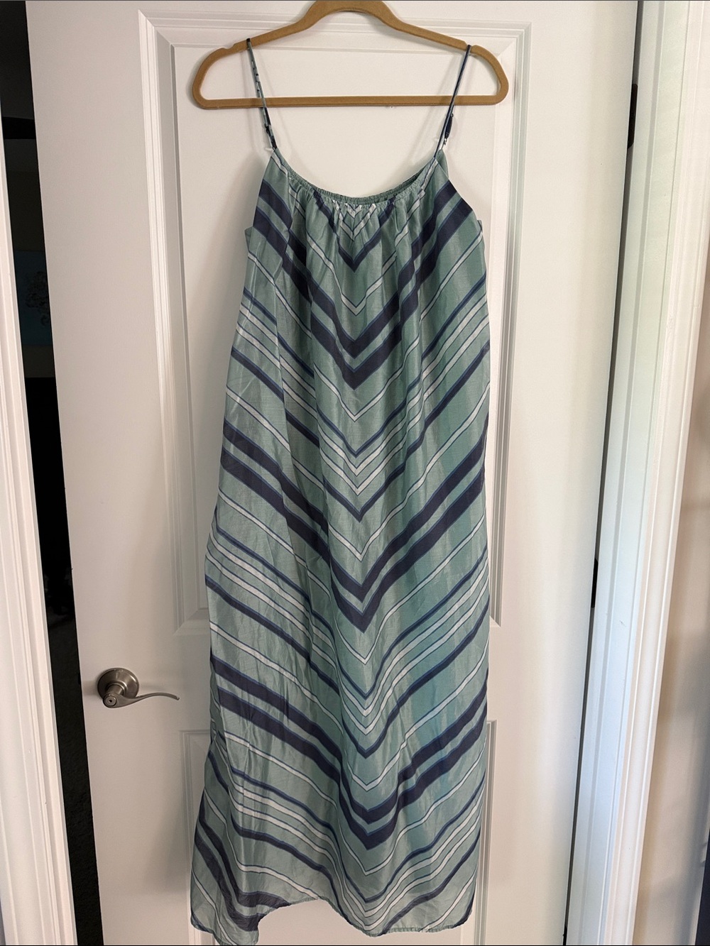 Banana Republic Striped Spaghetti Strap Maxi Dress - Mint & Navy